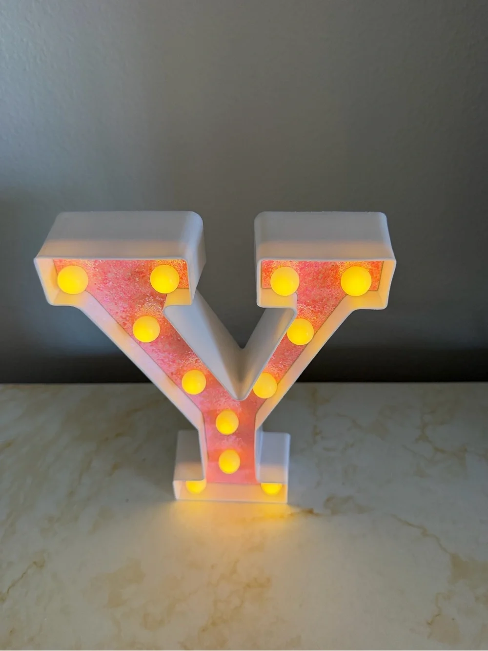 Pink Glitter Marquee Light Up Letter Y - Decorative LED Wall Decor